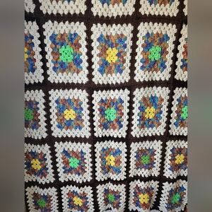 Vintage Granny Square Acrylic Crochet Blanket/Throw Earth Tones 90" x 48"! Cozy!
